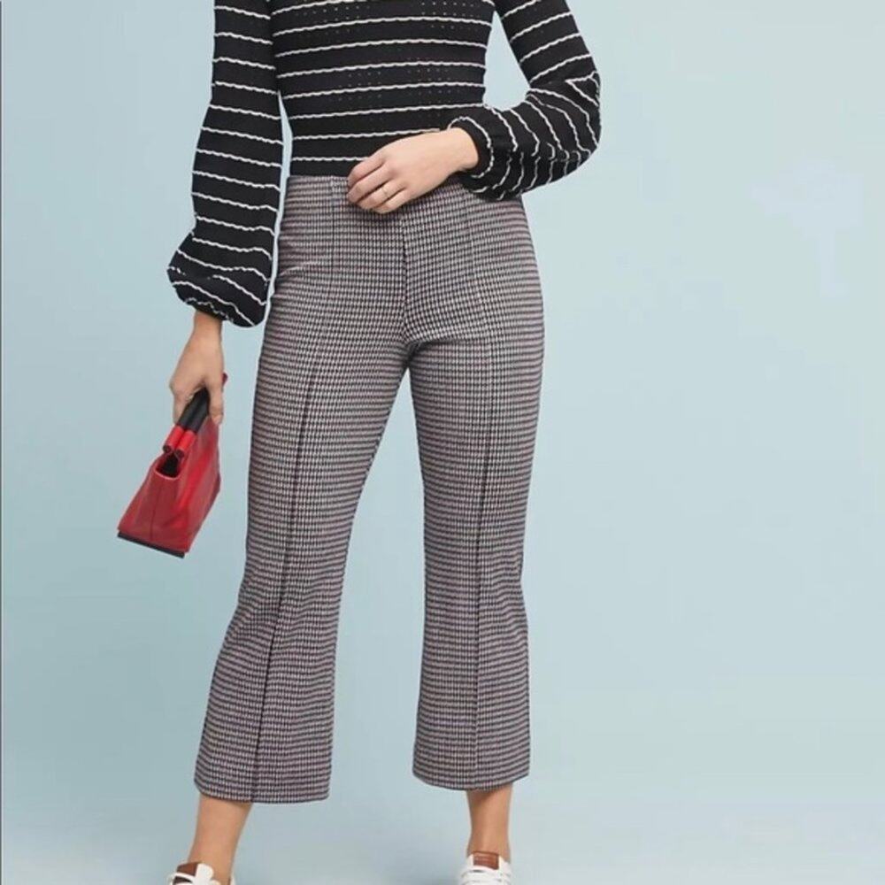 Cartonnier By Anthropologie Houndstooth Flare Pants Black White Cropped Small